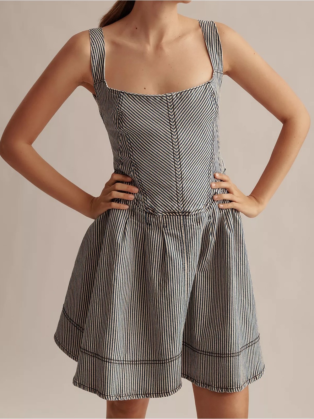 Anthropologie Pilcro Square-Neck Tie-Back Denim Mini Dress